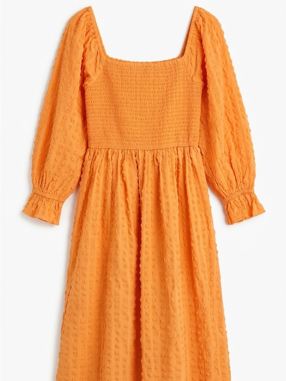 Miss Selfridge Orange Midi Dress with Smocked Bodice